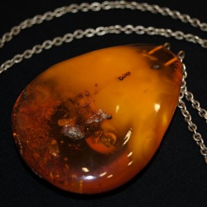 Vintage big amber pendant on chain